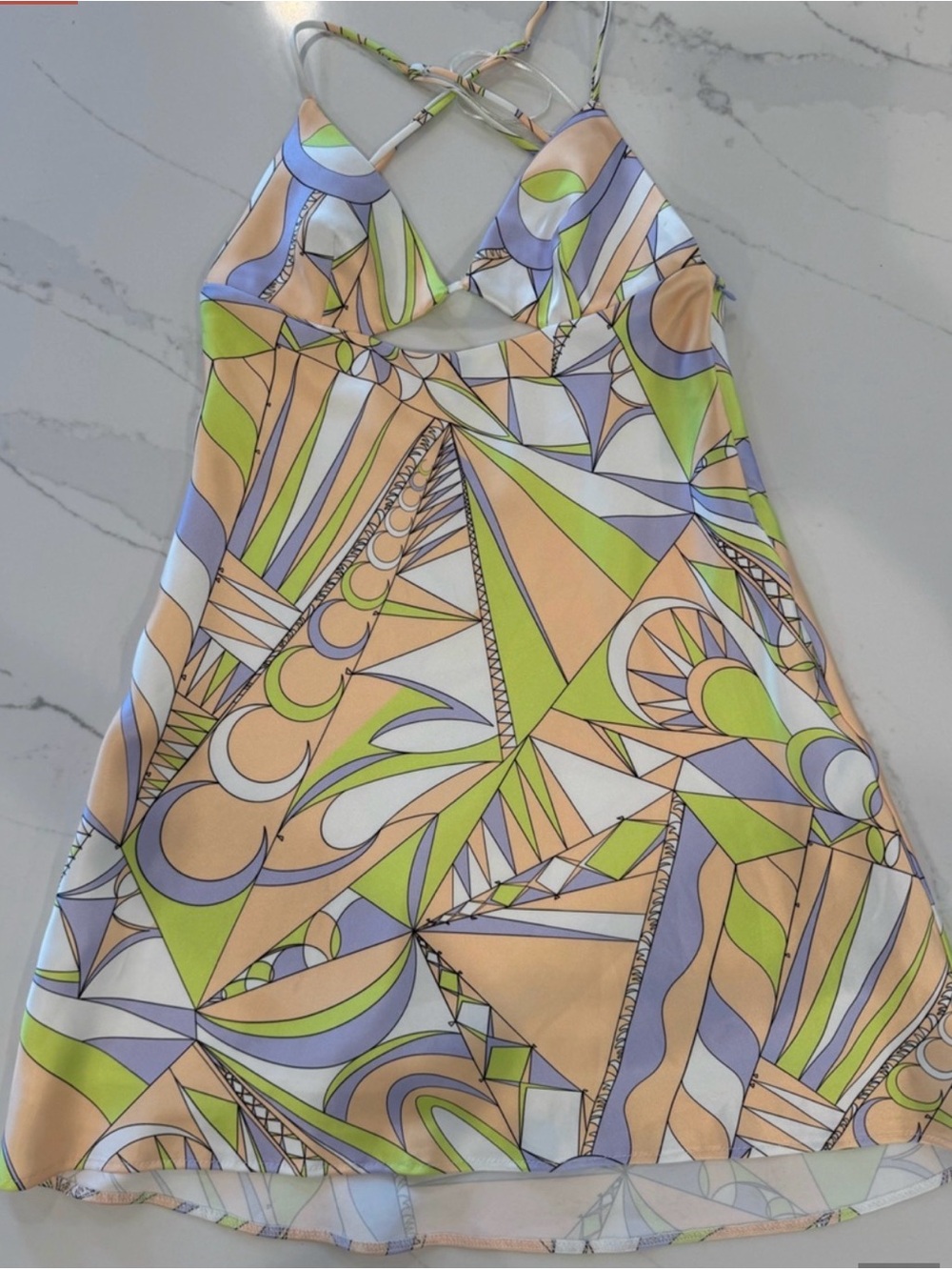 Zara Pastel Abstract Cutout Slip Mini Dress - Blue, Green, Cream - Picture 2 of 10